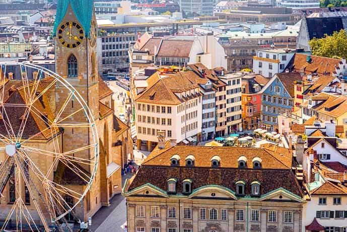 Aerial view on Zurich city in Switzerland